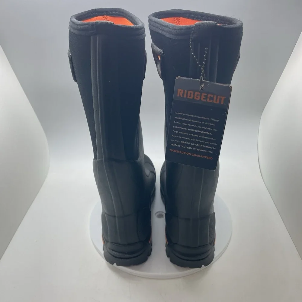 Ridgecut Mens 10 Farmsteader Mid RC211TS Black Neoprene Rain Rubber Shoes New